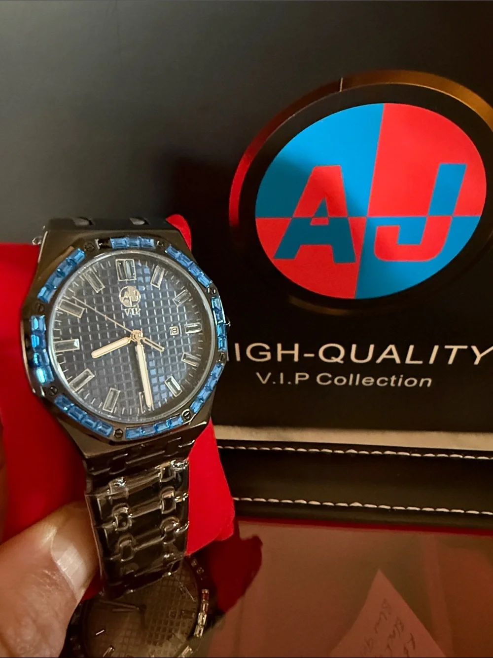 AJ Collection V.I.P. Men's 43 amp Black and Blue Stainless Steel Watch